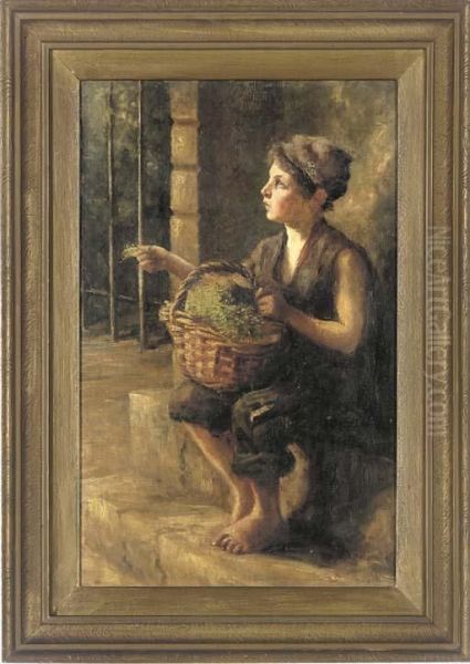 The Young Heather Seller Oil Painting by E. Hollwey