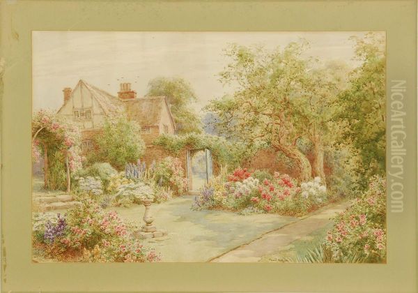 English Tudor Garden In Spring Oil Painting by Maud Hollyer