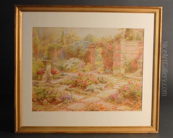 An English Garden Oil Painting by Maud Hollyer