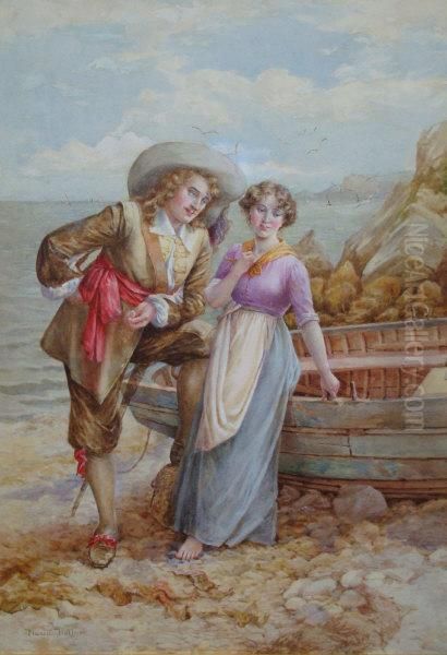 A Young Girl Standing Beside A Boat With An Amorous Gentleman by Maud Hollyer