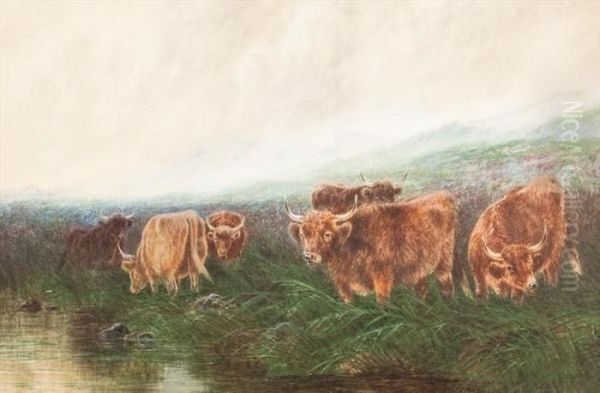 Highland Cattle Oil Painting by William Perring Hollyer