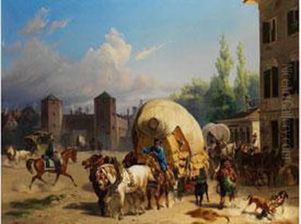 Buntes Treiben Vor Dem Sendlinger Tor In Munchen Oil Painting by Christian Frederik Holm