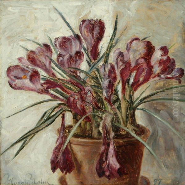 Still Life With Mauvecrocus In A Pot Oil Painting by Harald Martin H. Holm