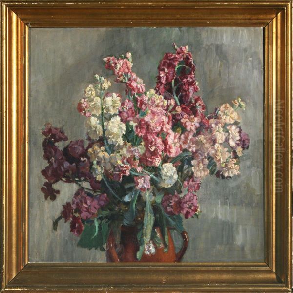 Varius Flowers In A Vase Oil Painting by Harald Martin H. Holm