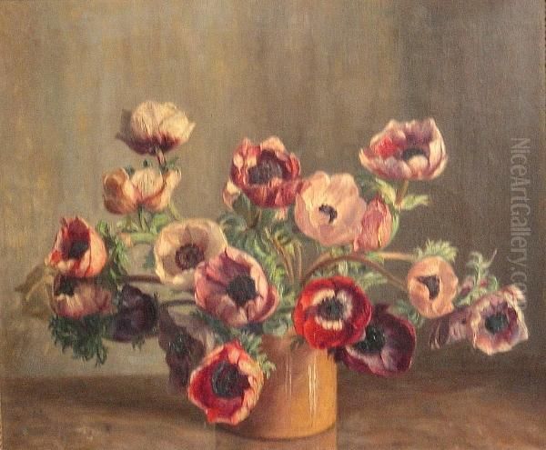 A Bouquet Of Anemones Oil Painting by Harald Martin H. Holm