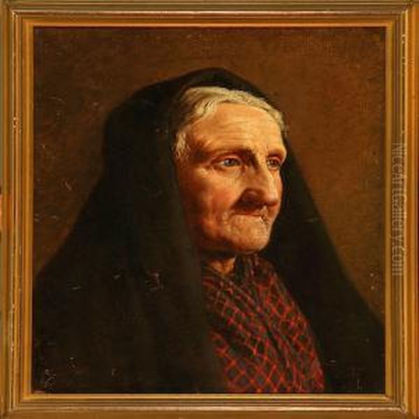 Portrait Of An Old Woman Oil Painting by Niels Emil Holm