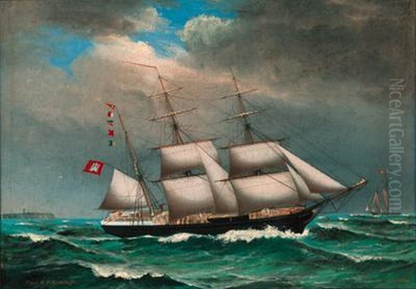 The Hamburg Full-rigger Insulana Passing A Hamburg Schooner Offheligoland Oil Painting by Peter Cristian Holm