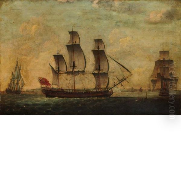 A Ship Of The Red Fleet In Three Positions by Francis Holman