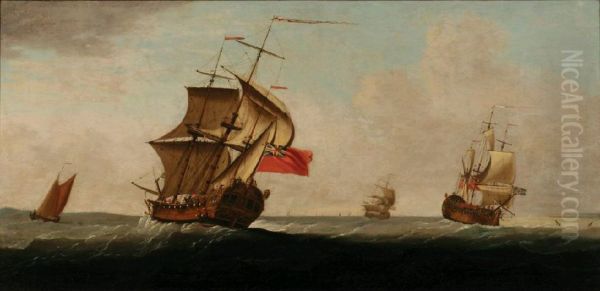 A British Six
Rate Frigate And Other Shipping In Choppy Waters Oil Painting by Francis Holman