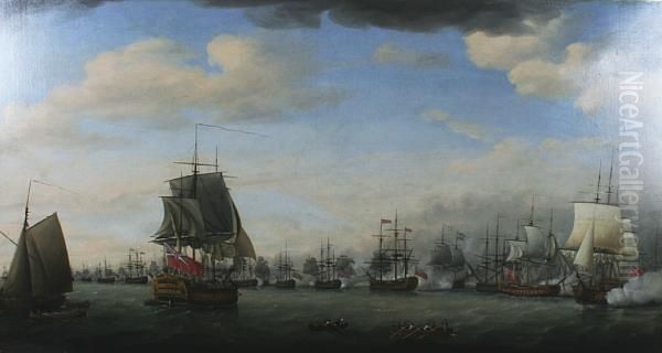 The Action Between The Fleets Of Rear-admiral Sir Samuel Hood And The French Comte De Grasse In Frigate Bay Oil Painting by Francis Holman