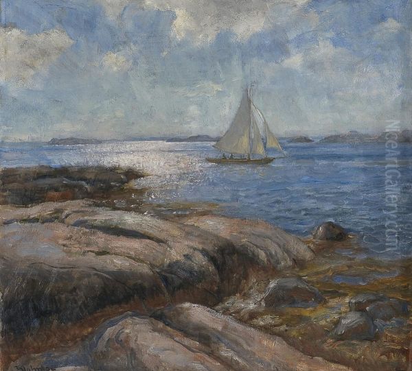 Sailboat In Gentle Breeze Oil Painting by Thorolf Holmboe