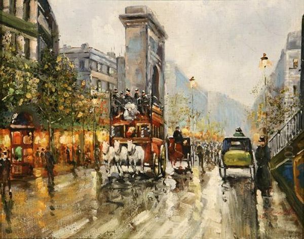 Parisian Street Scene Oil Painting by John Francis Holme