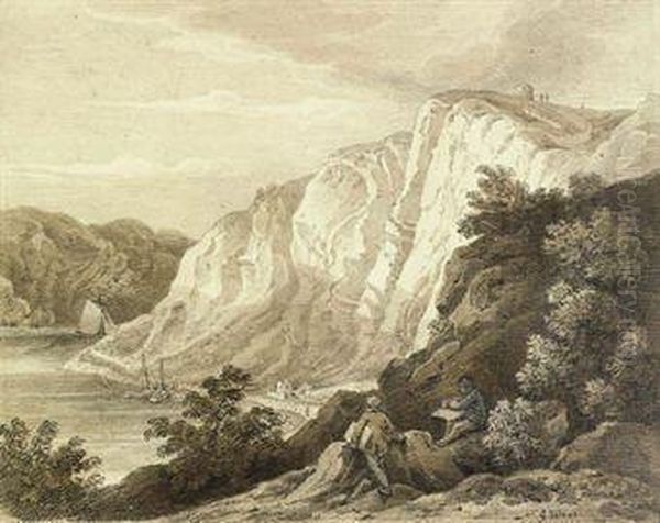 Figures Before St. Vincent's Rock,clifton, Bristol; And Clifton Seen From Leighwood Oil Painting by George Holmes