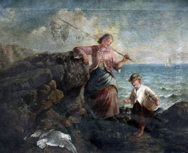 Shrimpers On The Rocks Oil Painting by George Holmes