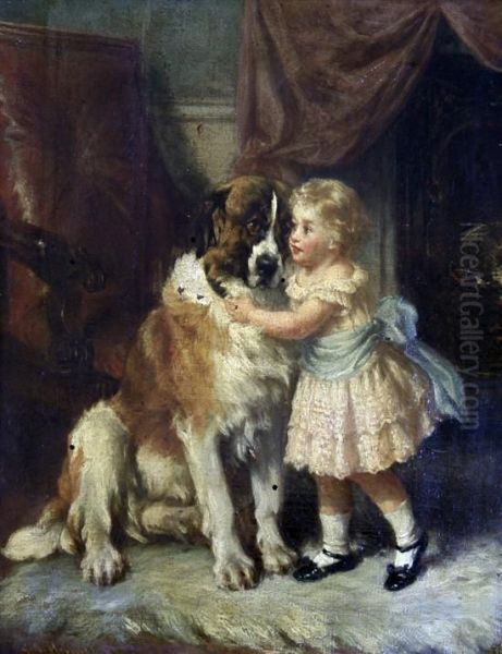 Girl And A St Bernard Oil Painting by George Holmes