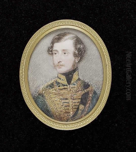 Charles Perceval, In The Uniform Of The Austrian Cavalry, Dark Blue Coat With Gold Frogging Oil Painting by James Holmes Junior