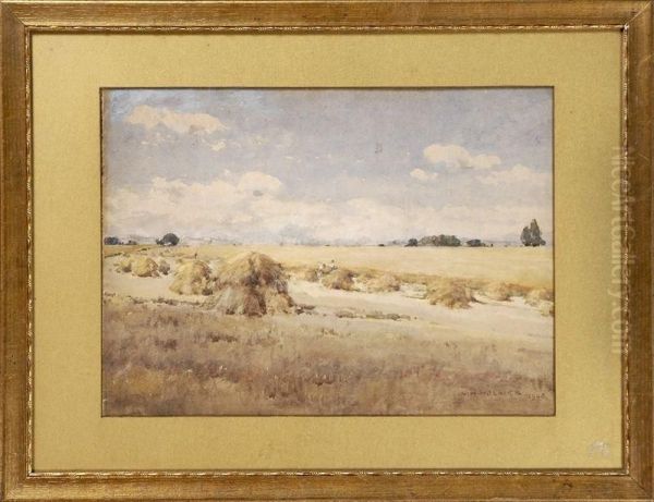 Landscape With Haystacks Oil Painting by W.H. Holmes