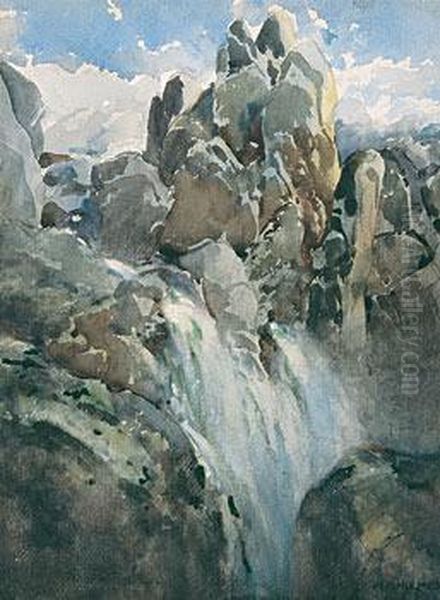 A Rocky Mountain Cascade Oil Painting by William Henry Holmes