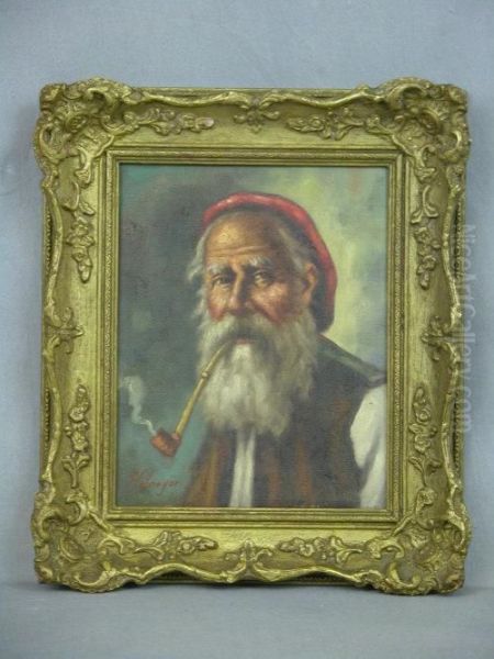 Portrait Of A Beardedpipe Smoker Oil Painting by Holmeyer