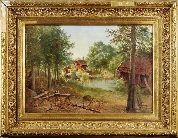 Skogsfastighet Oil Painting by Josefina Holmlund