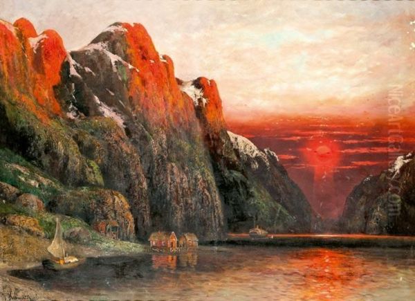 Fjord Naplementeben Oil Painting by Johann Holmstedt