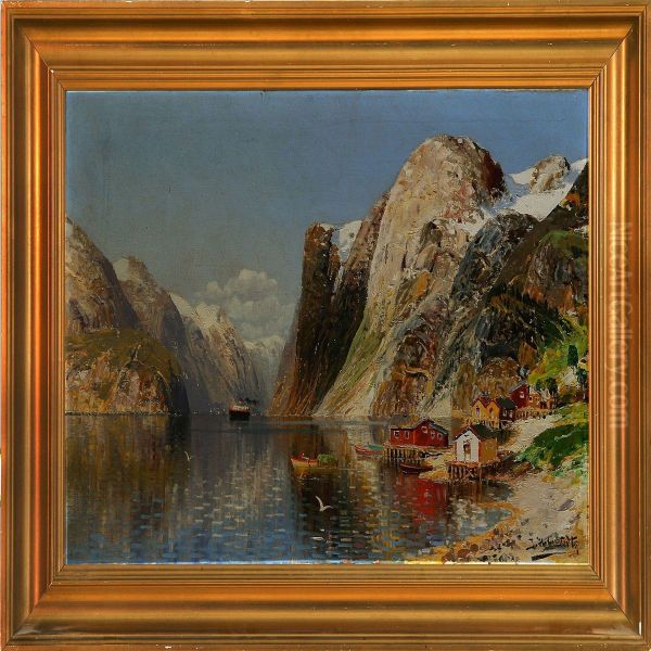 Calm Autumn Day At Afiord, Norway Oil Painting by Johann Holmstedt