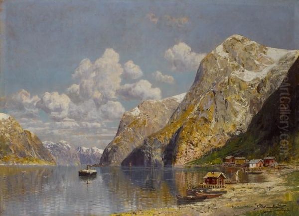 Norwegische Fjordlandschaft Oil Painting by Johann Holmstedt