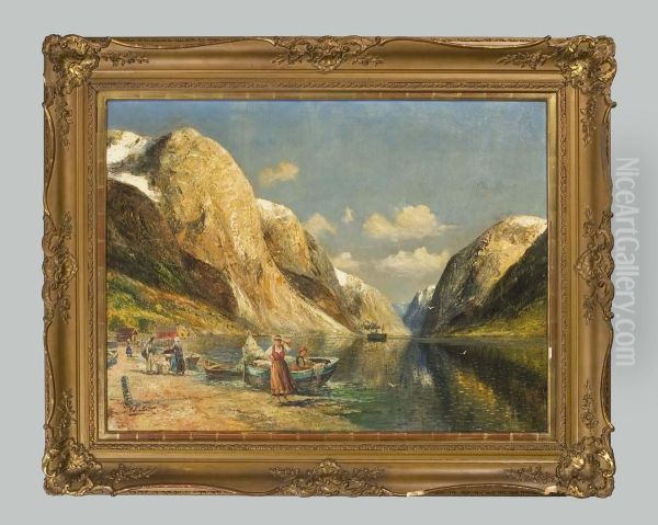 Norwegische Fjordlandschaft Oil Painting by Johann Holmstedt