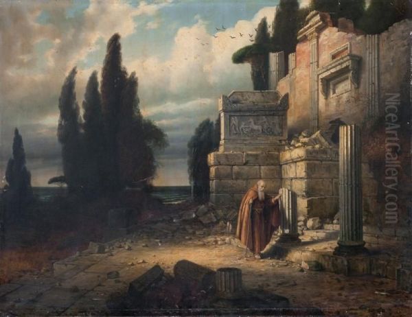 Monje En Templo Romano Oil Painting by Constantin Holscher