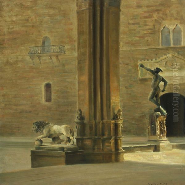 View From Piazza Signoria In Florence Oil Painting by Carl Vilhelm Holsoe