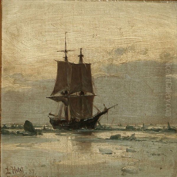 Seascape With Asailing Ship On The Sea Oil Painting by Lauritz B. Holst