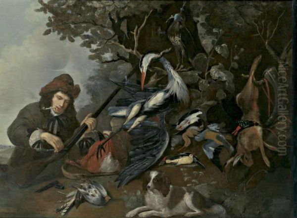 Still Life Of Game And A Hunter In A Landscape Oil Painting by Pieter the Younger Holsteyn