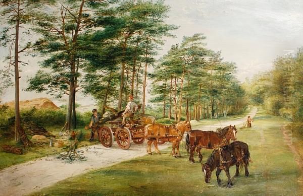 Family On Horse-back; Logging Oil Painting by Edwin Frederick Holt