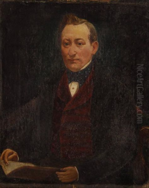 Half Length Portrait Of A Man Holding A Book Oil Painting by Edwin Frederick Holt