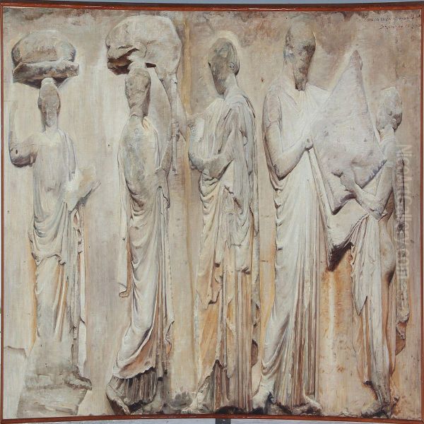 Motif From The Parthenon Frieze On Acropolis In Athens Oil Painting by Sofie Holten