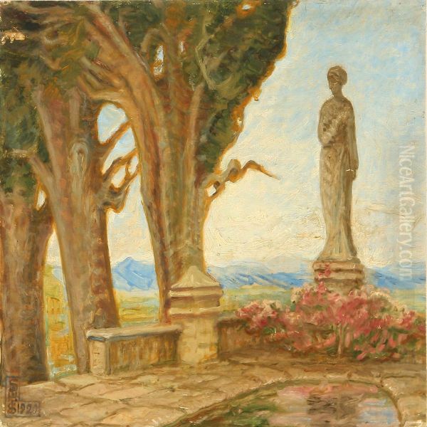 A Garden In Florence Oil Painting by Suzette C. Skovgaard Holten