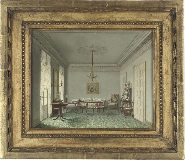 An Elegant Interior, Identified As A Palace Interior In Stuttgart,wurttemburg Oil Painting by Ludwig Holthausen