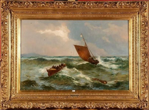 Pecheurs Sur Une Mer Agitee Oil Painting by Georg Holub