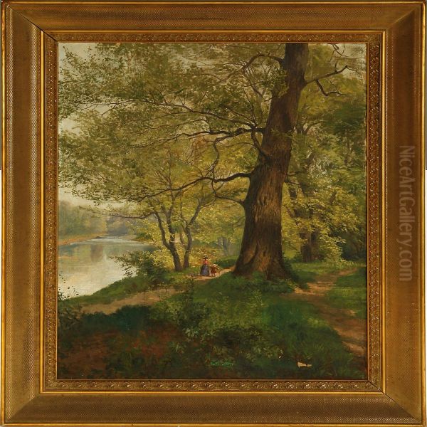 Spring Forest With A Stream Oil Painting by Georg Holub