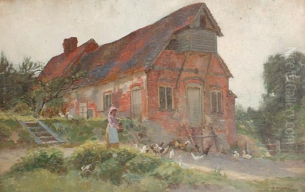 Gathering Eggs Oil Painting by Rowland Holyoake