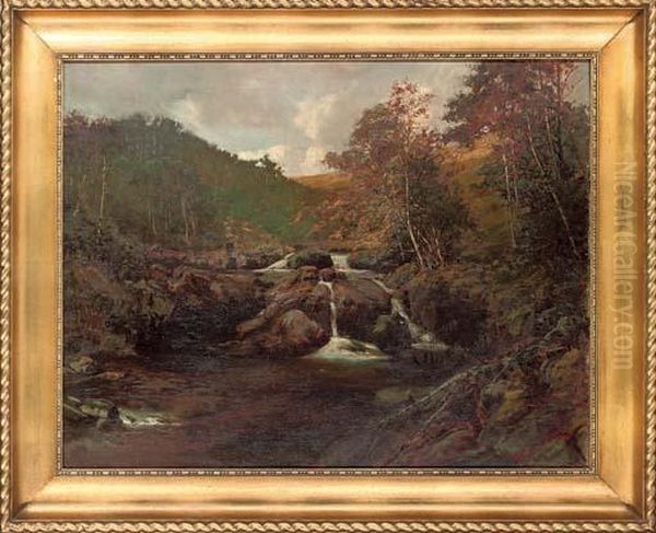 Fishing In The Rock Pool Oil Painting by William Holyoake