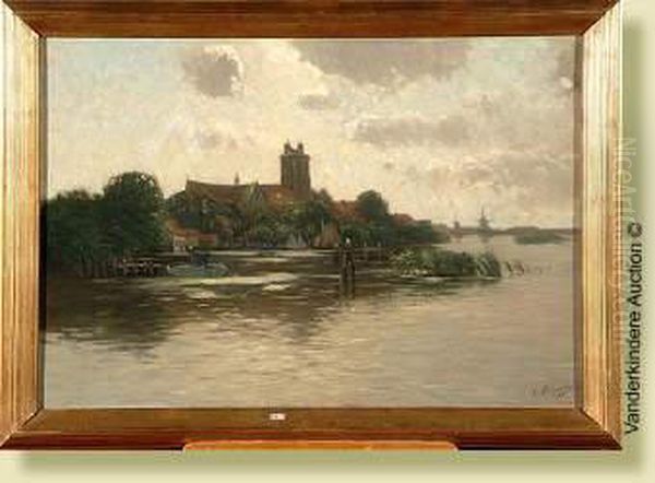 Paysage Fluvial En Hollande Oil Painting by Carl Holzapfel