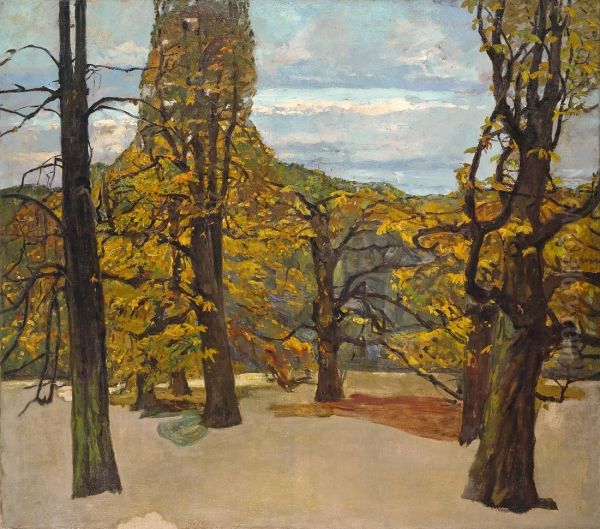 Herbstliche Parklandschaft (untere Anlagen) Oil Painting by Adolf Hoelzel