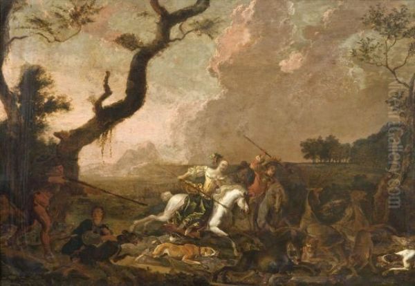 Scene De Chasse Au Sanglier Oil Painting by Abraham Hondius