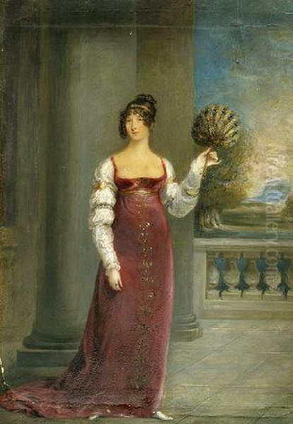 Portrait Of A Lady In A Red Velvet Dress Oil Painting by Horace Hone