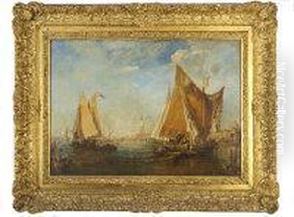 Fishing Boats On The Lagoon Oil Painting by Nathaniel R.H.A. Hone Ii,