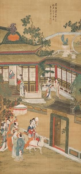 Palace Garden Oil Painting by Chen Hongshou