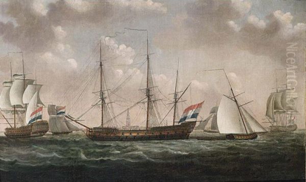 The Dutch Blokkade Fleet At Anchor In The Roads Off Vlissingen (flushing) Oil Painting by Engel Hoogerheyden