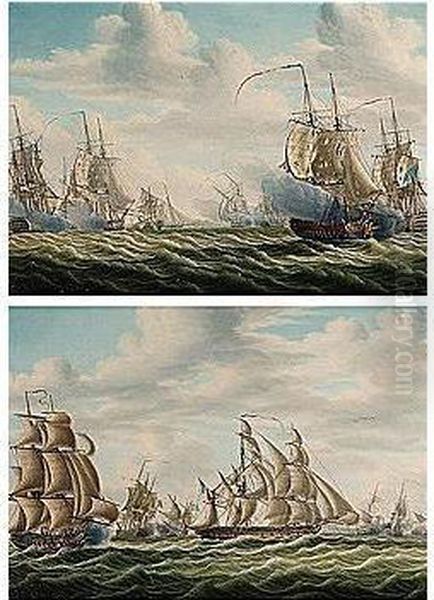 Engagements Between French And English Frigates, Probably The Battle Of Algeciras 1801 Oil Painting by Engel Hoogerheyden