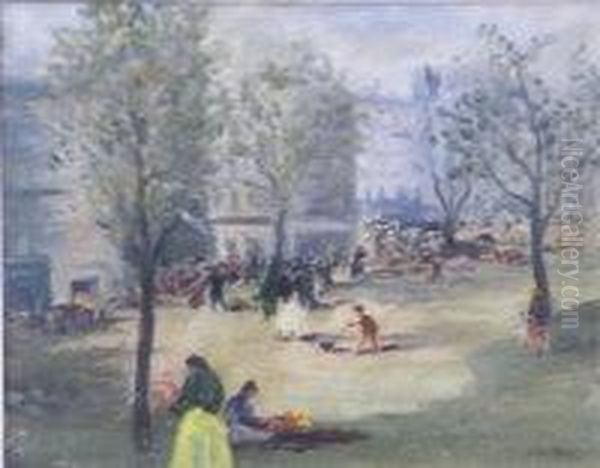 Figures In Parkland Oil Painting by Robert Hope